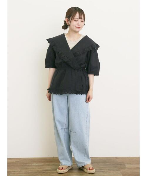 Samansa Mos2(サマンサ モスモス)の「◎カシュクールレースブラウス(シャツ/ブラウス・レディース・ブラック/ピンク/オフホワイト/ミント・F)」の5枚目の写真