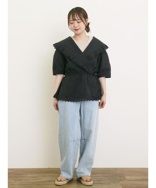 Samansa Mos2(サマンサ モスモス)の「◎カシュクールレースブラウス(シャツ/ブラウス・レディース・ブラック/ピンク/オフホワイト/ミント・F)」の7枚目の写真