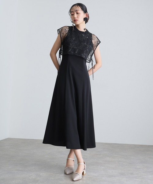 セール】スパンコールレースリボンフレアスカートパーティードレス