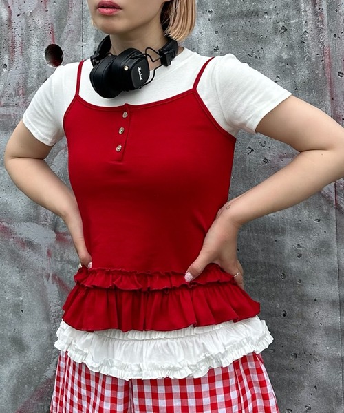 tシャツ 裾フリフリキャミと半袖Tの便利な２セット レディース 裾フリフリキャミと半袖Tの便利な2セット（Tシャツ/カットソー