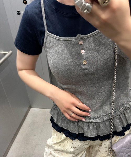 tシャツ 裾フリフリキャミと半袖Tの便利な２セット レディース 裾フリフリキャミと半袖Tの便利な2セット（Tシャツ/カットソー
