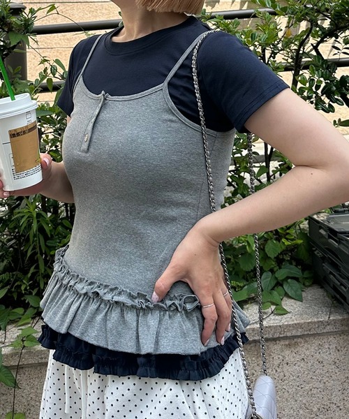 tシャツ 裾フリフリキャミと半袖Tの便利な２セット レディース 裾フリフリキャミと半袖Tの便利な2セット（Tシャツ/カットソー