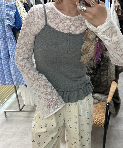 tシャツ 裾フリフリキャミと半袖Tの便利な２セット レディース 裾フリフリキャミと半袖Tの便利な2セット（Tシャツ/カットソー