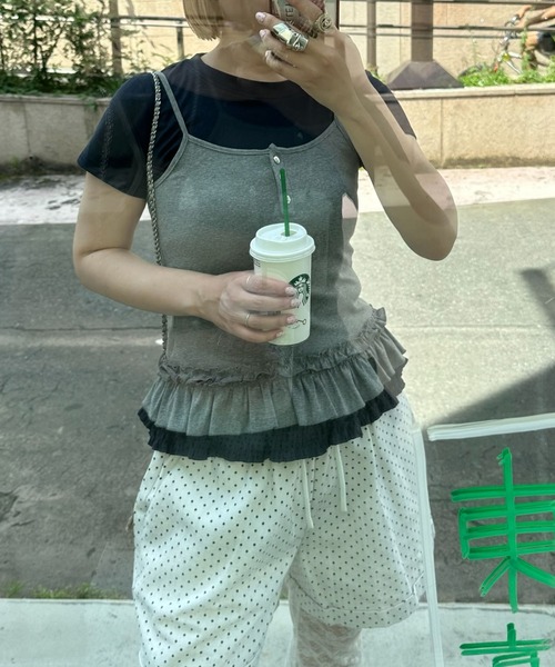 tシャツ 裾フリフリキャミと半袖Tの便利な２セット レディース 裾フリフリキャミと半袖Tの便利な2セット（Tシャツ/カットソー