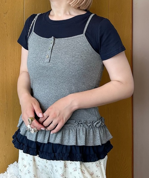 tシャツ 裾フリフリキャミと半袖Tの便利な２セット レディース 裾フリフリキャミと半袖Tの便利な2セット（Tシャツ/カットソー