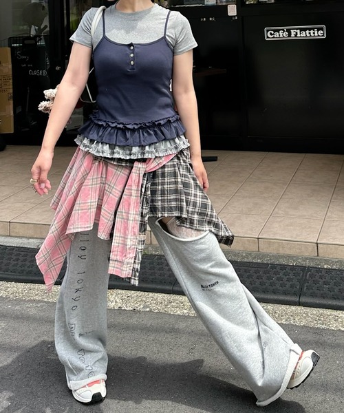 tシャツ 裾フリフリキャミと半袖Tの便利な２セット レディース 裾フリフリキャミと半袖Tの便利な2セット（Tシャツ/カットソー