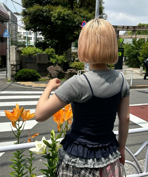 裾フリフリキャミと半袖Tの便利な2セット（Tシャツ/カットソー