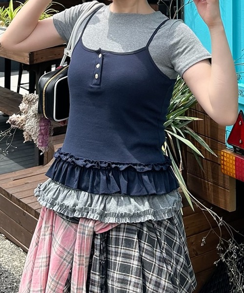 tシャツ 裾フリフリキャミと半袖Tの便利な２セット レディース 裾フリフリキャミと半袖Tの便利な2セット（Tシャツ/カットソー