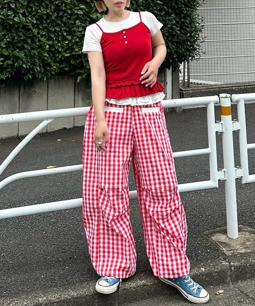 裾フリフリキャミと半袖Tの便利な2セット（Tシャツ/カットソー