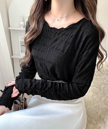 Tシャツ/カットソー（ブラック/黒色系・フリル）ファッション