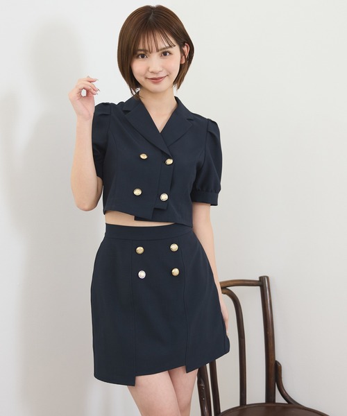 REDYAZEL（レディアゼル）の「【セットアップ可能】レイヤードダブルショートジャケット（テーラードジャケット・レディース・ベージュ/ネイビー/ミント・FREE）」の3枚目の写真