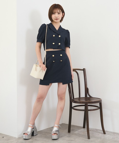 REDYAZEL（レディアゼル）の「【セットアップ可能】レイヤードダブルショートジャケット（テーラードジャケット・レディース・ベージュ/ネイビー/ミント・FREE）」の12枚目の写真