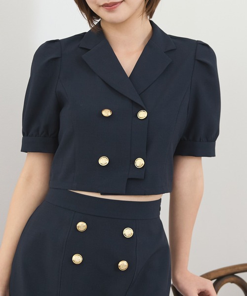 REDYAZEL（レディアゼル）の「【セットアップ可能】レイヤードダブルショートジャケット（テーラードジャケット・レディース・ベージュ/ネイビー/ミント・FREE）」の16枚目の写真