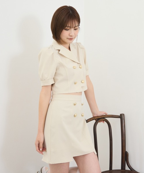 REDYAZEL（レディアゼル）の「【セットアップ可能】レイヤードダブルショートジャケット（テーラードジャケット・レディース・ベージュ/ネイビー/ミント・FREE）」の7枚目の写真