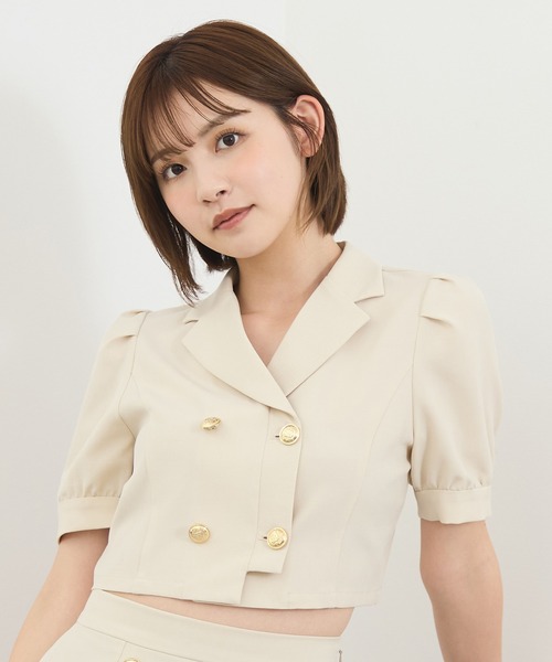 REDYAZEL（レディアゼル）の「【セットアップ可能】レイヤードダブルショートジャケット（テーラードジャケット・レディース・ベージュ/ネイビー/ミント・FREE）」の8枚目の写真