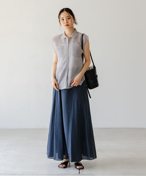 Noble（ノーブル）の「【洗える】スポンジシアーノースリーブシャツニット（ニット/セーター・レディース・ベージュ/ライトグレー/ライトグリーン・FREE）」の6枚目の写真