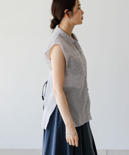 Noble（ノーブル）の「【洗える】スポンジシアーノースリーブシャツニット（ニット/セーター・レディース・ベージュ/ライトグレー/ライトグリーン・FREE）」の9枚目の写真