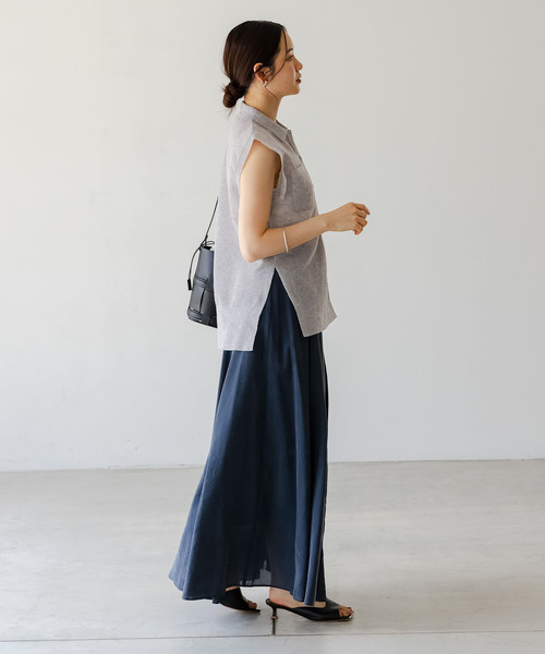 Noble（ノーブル）の「【洗える】スポンジシアーノースリーブシャツニット（ニット/セーター・レディース・ベージュ/ライトグレー/ライトグリーン・FREE）」の12枚目の写真