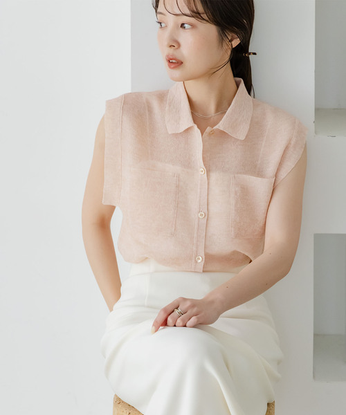 Noble（ノーブル）の「【洗える】スポンジシアーノースリーブシャツニット（ニット/セーター・レディース・ベージュ/ライトグレー/ライトグリーン・FREE）」の14枚目の写真