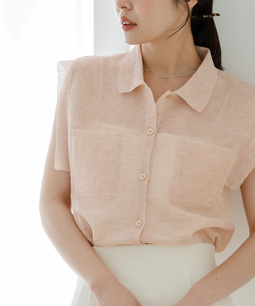 Noble（ノーブル）の「【洗える】スポンジシアーノースリーブシャツニット（ニット/セーター・レディース・ベージュ/ライトグレー/ライトグリーン・FREE）」の15枚目の写真