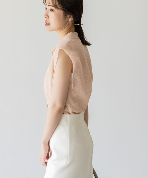 Noble（ノーブル）の「【洗える】スポンジシアーノースリーブシャツニット（ニット/セーター・レディース・ベージュ/ライトグレー/ライトグリーン・FREE）」の19枚目の写真