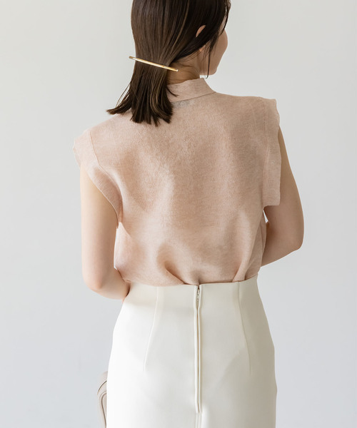 Noble（ノーブル）の「【洗える】スポンジシアーノースリーブシャツニット（ニット/セーター・レディース・ベージュ/ライトグレー/ライトグリーン・FREE）」の20枚目の写真