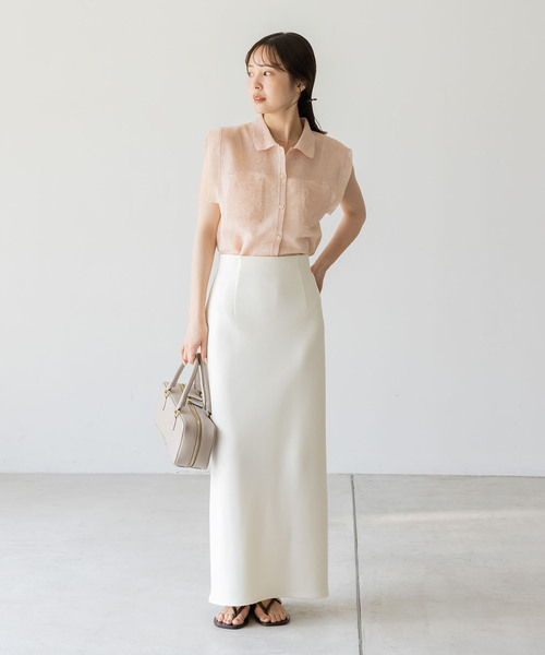 Noble（ノーブル）の「【洗える】スポンジシアーノースリーブシャツニット（ニット/セーター・レディース・ベージュ/ライトグレー/ライトグリーン・FREE）」の21枚目の写真