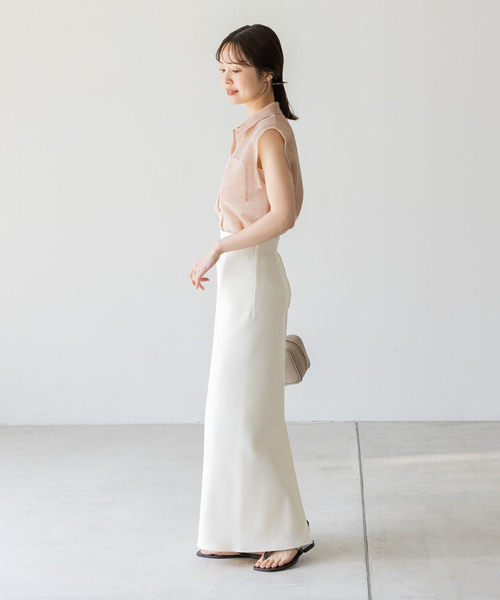 Noble（ノーブル）の「【洗える】スポンジシアーノースリーブシャツニット（ニット/セーター・レディース・ベージュ/ライトグレー/ライトグリーン・FREE）」の22枚目の写真