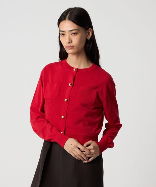 EMMEL REFINES(エメルリファインズ)の「<EMMEL REFINES>EM HW ボタンポケット ミニ カーディガン(カーディガン/ボレロ・レディース・ケリーグリーン/レッド/ブラック・FREE)」の5枚目の写真