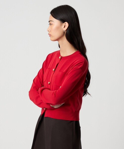 EMMEL REFINES(エメルリファインズ)の「<EMMEL REFINES>EM HW ボタンポケット ミニ カーディガン(カーディガン/ボレロ・レディース・ケリーグリーン/レッド/ブラック・FREE)」の6枚目の写真