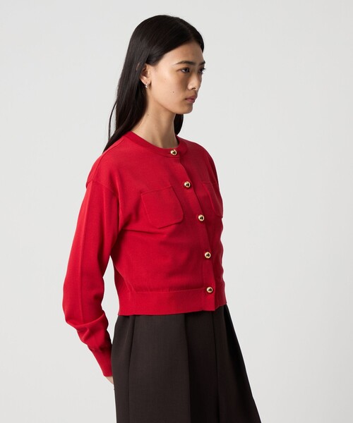 EMMEL REFINES(エメルリファインズ)の「<EMMEL REFINES>EM HW ボタンポケット ミニ カーディガン(カーディガン/ボレロ・レディース・ケリーグリーン/レッド/ブラック・FREE)」の8枚目の写真