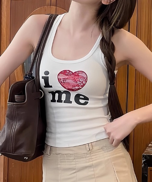 セール】I love me レースハートロゴタンクトップ（タンクトップ
