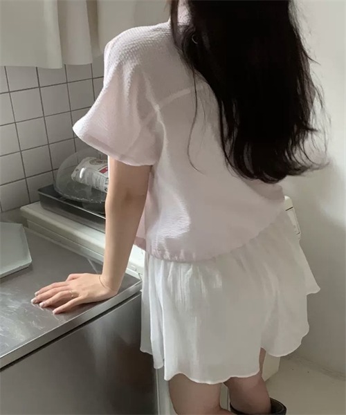 FREE STYLISTS(フリー スタイリスト)の「フロントリボン裾ドローコードストライプ柄シャツ(シャツ/ブラウス・レディース・ブルー/ピンク・FREE)」の21枚目の写真