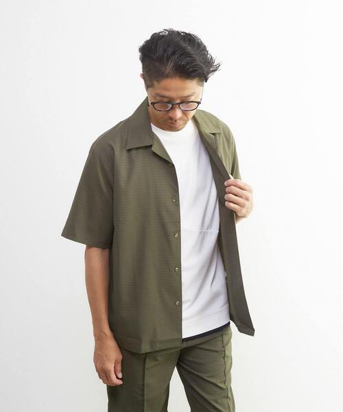 MEN'S MELROSE（メンズメルローズ）の「DOTAIRサッカーオープンカラーシャツ | ストレッチ / 防シワ（シャツ/ブラウス・メンズ・ネイビー/カーキ・2/4/3）」の5枚目の写真