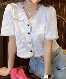 roomy（ルーミー）の「ツイード風薄手半袖ジャケット（ノーカラージャケット）」