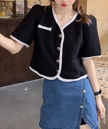 roomy（ルーミー）の「ツイード風薄手半袖ジャケット（ノーカラージャケット）」