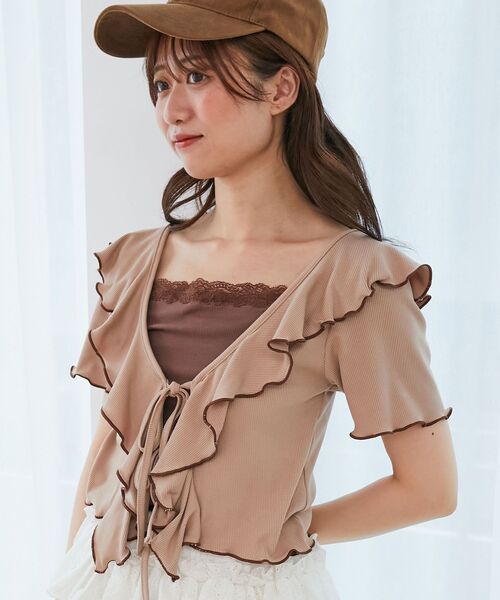 MAJESTIC LEGON(マジェスティックレゴン)の「メロウフリルレイヤードカットトップス(Tシャツ/カットソー・レディース・ブラック/アイボリー/ブラウン・MEDIUM)」の17枚目の写真