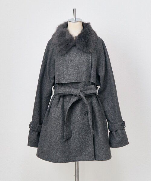 セール】ファーティペットミドル丈コート（ステンカラーコート