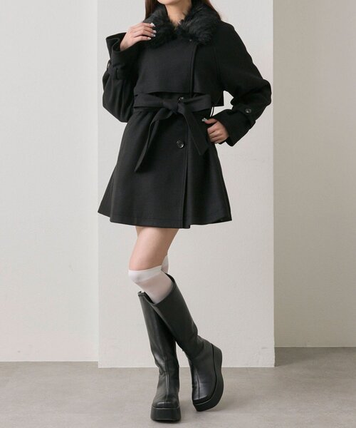 ファーティペットミドル丈コート（ステンカラーコート）｜OLIVE