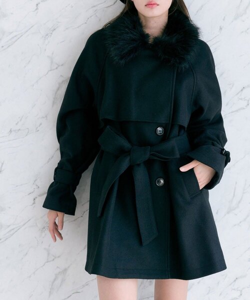 セール】ファーティペットミドル丈コート（ステンカラーコート
