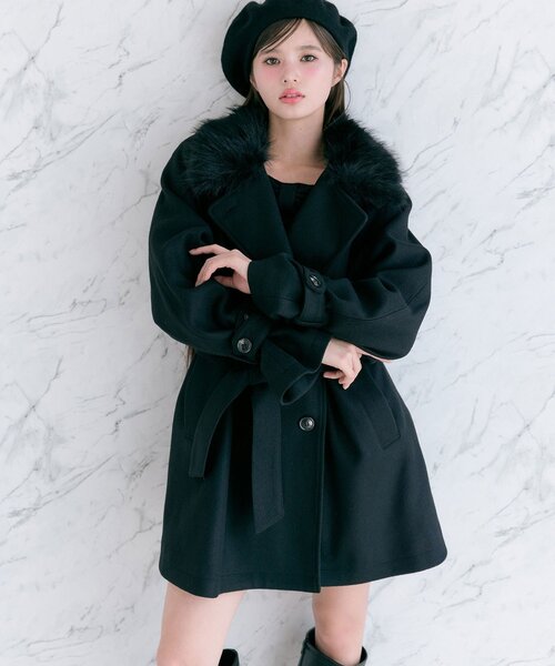 セール】ファーティペットミドル丈コート（ステンカラーコート