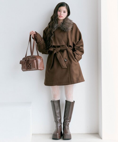 ファーティペットミドル丈コート（ステンカラーコート）｜OLIVE