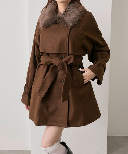 セール】ファーティペットミドル丈コート（ステンカラーコート