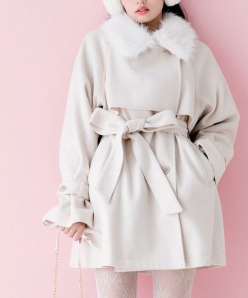 OLIVE des OLIVE（オリーブデオリーブ）の「【3WAY】ファーティペットミドル丈コート（ステンカラーコート・レディース・グレー/アイボリー/ブラック/ブラウン・FREE）」の15枚目の写真