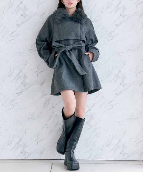 OLIVE des OLIVE（オリーブデオリーブ）の「【3WAY】ファーティペットミドル丈コート（ステンカラーコート・レディース・グレー/アイボリー/ブラック/ブラウン・FREE）」の22枚目の写真