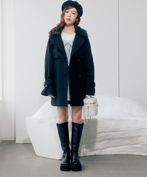 OLIVE des OLIVE（オリーブデオリーブ）の「【3WAY】ファーティペットミドル丈コート（ステンカラーコート・レディース・グレー/アイボリー/ブラック/ブラウン・FREE）」の9枚目の写真