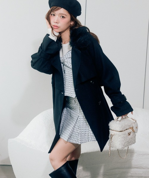 OLIVE des OLIVE（オリーブデオリーブ）の「【3WAY】ファーティペットミドル丈コート（ステンカラーコート・レディース・グレー/アイボリー/ブラック/ブラウン・FREE）」の10枚目の写真