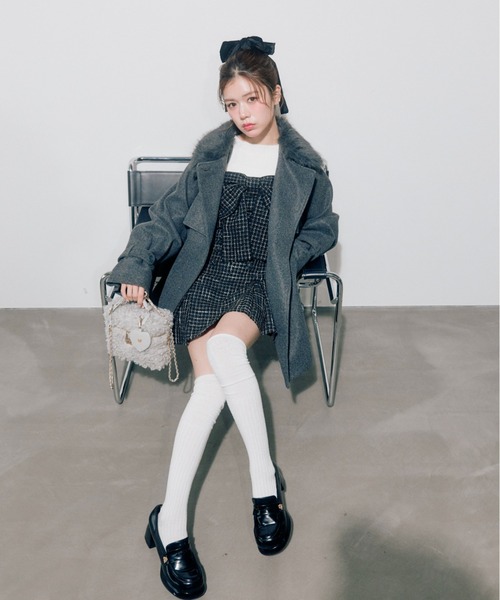 OLIVE des OLIVE（オリーブデオリーブ）の「【3WAY】ファーティペットミドル丈コート（ステンカラーコート・レディース・グレー/アイボリー/ブラック/ブラウン・FREE）」の12枚目の写真