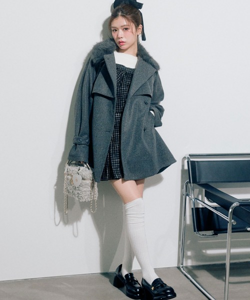 OLIVE des OLIVE（オリーブデオリーブ）の「【3WAY】ファーティペットミドル丈コート（ステンカラーコート・レディース・グレー/アイボリー/ブラック/ブラウン・FREE）」の11枚目の写真