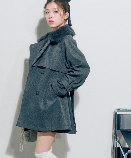 OLIVE des OLIVE（オリーブデオリーブ）の「【3WAY】ファーティペットミドル丈コート（ステンカラーコート・レディース・グレー/アイボリー/ブラック/ブラウン・FREE）」の14枚目の写真